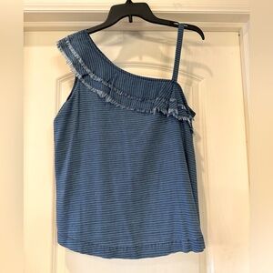 1250 Degree Celsius Denim One Shoulder Ruffle Shirt